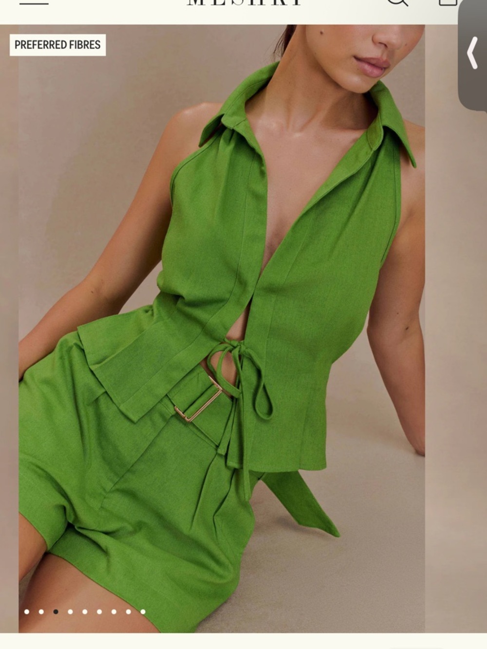 Meshki Green Collared Sleeveless Top and Shorts - Picture 4 of 8